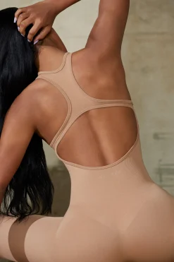 Oh Polly Women'S Clothing Sale - $65 And Under | Women'S Clothing Sale - $40 And Under^Petite Open Back Define Luxe Unitard in Warm Taupe WarmTaupe