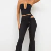 Oh Polly Women'S Clothing Sale - $65 And Under^Petite Premium Jersey Rose Detail Mid-Rise Flare Trousers in Black