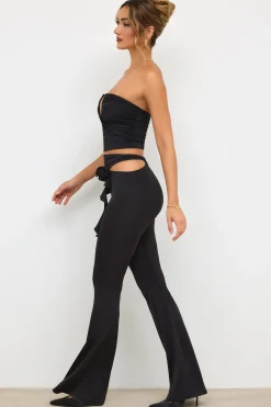 Oh Polly Women'S Clothing Sale - $65 And Under^Petite Premium Jersey Rose Detail Mid-Rise Flare Trousers in Black