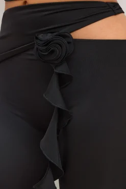 Oh Polly Women'S Clothing Sale - $65 And Under^Petite Premium Jersey Rose Detail Mid-Rise Flare Trousers in Black