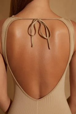 Oh Polly Women'S Clothing Sale - $65 And Under | Women'S Clothing Sale - $40 And Under^Petite Ribbed Cut Out Back Jumpsuit in Tan