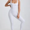 Oh Polly Elevated Essentials^Petite Ribbed Modal Lace-Trim Jumpsuit in Grey