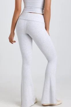 Oh Polly Elevated Essentials^Petite Ribbed Modal Mid-Rise Foldover Flared Trousers in Grey
