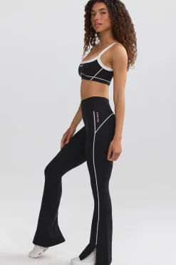 Oh Polly Petite^Petite Soft Active Contrast-Trim Flared Trousers in Black