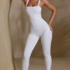 Oh Polly Elevated Essentials^Petite Straight Neck Low Back Jumpsuit in White