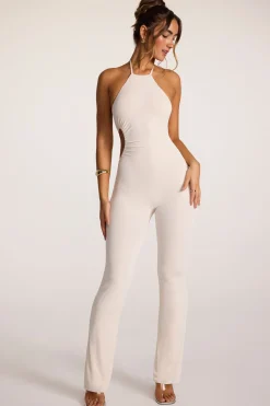 Oh Polly Women'S Clothing Sale - $65 And Under | Women'S Clothing Sale - $40 And Under^Petite Textured Jersey Halter Neck Ruched Cut Out Jumpsuit in Ivory