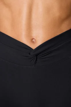 Oh Polly Petite^Petite Twist Waist Flare Leggings in Black