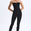Oh Polly Women'S Clothing Sale - $65 And Under^Petite Twist-Front Split Hem Flared Jumpsuit in Black
