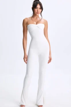Oh Polly Women'S Clothing Sale - $65 And Under^Petite Twist-Front Split Hem Flared Jumpsuit in White