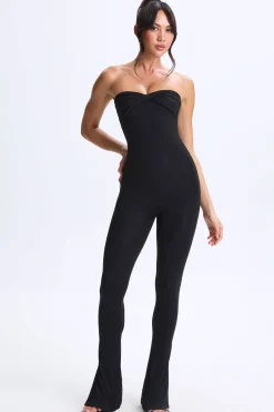 Oh Polly Women'S Clothing Sale - $65 And Under^Petite Twist-Front Split Hem Flared Jumpsuit in Black