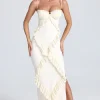 Oh Polly Bride To Be^Plissé Ruffle-Trim Maxi Dress in Ivory