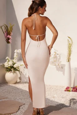 Oh Polly Bride To Be | Mesh Dresses^Plunge Cowl Neck Floor Length Dress in Ivory