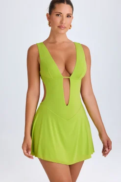 Oh Polly Night Out^Plunge Cut-Out Mini Dress in Lime Green LimeGreen