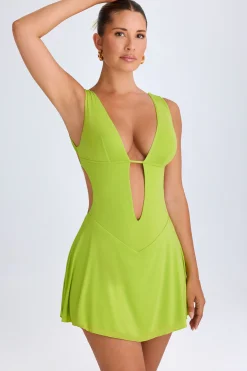Oh Polly Night Out^Plunge Cut-Out Mini Dress in Lime Green LimeGreen
