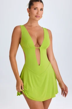Oh Polly Night Out^Plunge Cut-Out Mini Dress in Lime Green LimeGreen