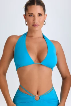 Oh Polly Co-Ords | Tops^Plunge Hardware-Detail Halterneck Crop Top in Aqua Blue AquaBlue