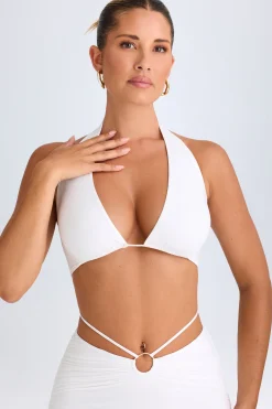 Oh Polly Co-Ords | Tops^Plunge Hardware-Detail Halterneck Crop Top in White