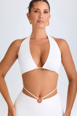 Oh Polly Co-Ords | Tops^Plunge Hardware-Detail Halterneck Crop Top in White