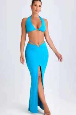 Oh Polly Co-Ords | Tops^Plunge Hardware-Detail Halterneck Crop Top in Aqua Blue AquaBlue