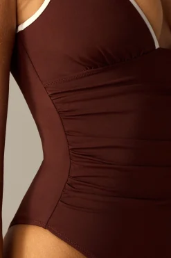Oh Polly Swimsuits^Plunge Neck Cheeky One Piece in Brown