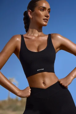 Oh Polly Women'S Clothing Sale - $65 And Under | Women'S Clothing Sale - $40 And Under^Plunge Neck Open Back FlexiRib Sports Bra in Black
