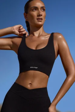 Oh Polly Women'S Clothing Sale - $65 And Under | Women'S Clothing Sale - $40 And Under^Plunge Neck Open Back FlexiRib Sports Bra in Black
