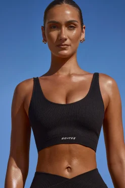 Oh Polly Women'S Clothing Sale - $65 And Under | Women'S Clothing Sale - $40 And Under^Plunge Neck Open Back FlexiRib Sports Bra in Black