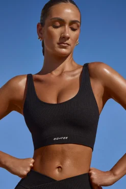 Oh Polly Women'S Clothing Sale - $65 And Under | Women'S Clothing Sale - $40 And Under^Plunge Neck Open Back FlexiRib Sports Bra in Black