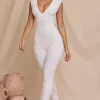 Oh Polly Jumpsuits & Unitards^Plunge Neck Ruched Waist Jumpsuit in White