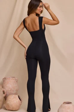 Oh Polly Jumpsuits & Unitards^Plunge Neck Ruched Waist Jumpsuit in Black