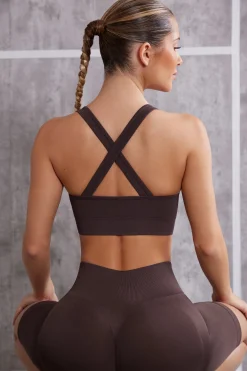 Oh Polly Matching Sets | Sports Bras^Plunge Neck Sports Bra in Brown