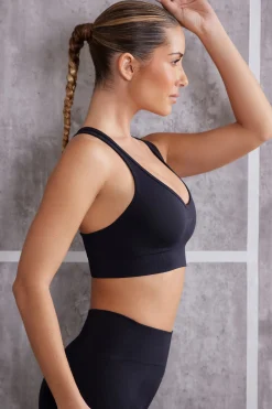Oh Polly Matching Sets | Sports Bras^Plunge Neck Sports Bra in Jet Black JetBlack