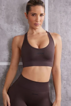 Oh Polly Matching Sets | Sports Bras^Plunge Neck Sports Bra in Brown