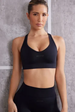 Oh Polly Matching Sets | Sports Bras^Plunge Neck Sports Bra in Jet Black JetBlack