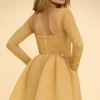 Oh Polly Party Dresses | Homecoming Dresses^Plunge Neck Tulle Mini Dress in Gold