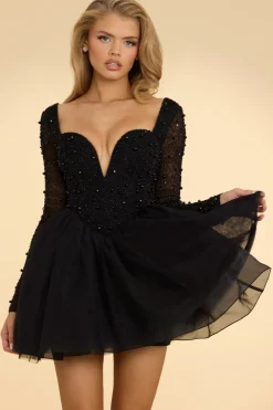 Oh Polly Party Dresses | Homecoming Dresses^Plunge Neck Tulle Mini Dress in Black