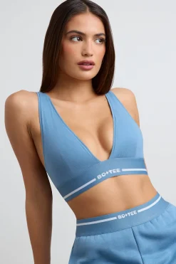 Oh Polly Matching Sets | Tops^Plunge-Neck Crop Top in Steel Blue SteelBlue
