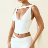 Oh Polly Co-Ords | Tops^Plunge-Neck Draped Top in Vanilla