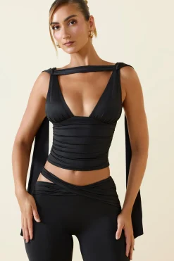 Oh Polly Co-Ords | Tops^Plunge-Neck Draped Top in Black