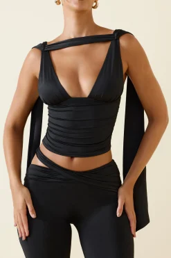 Oh Polly Co-Ords | Tops^Plunge-Neck Draped Top in Black