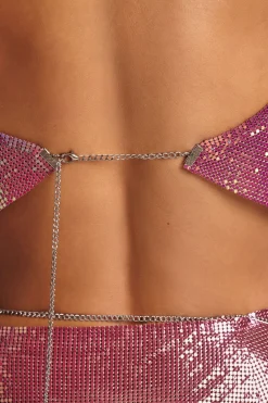 Oh Polly Women'S Clothing Sale - $65 And Under | Women'S Clothing Sale - $40 And Under^Premium Chainmail Cowl Neck Crop Top in Multi Pink MultiPink