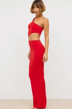 Oh Polly Women'S Clothing Sale - $65 And Under | Women'S Clothing Sale - $40 And Under^Premium Jersey Asymmetric Cut Out Maxi Dress in Scarlet Red ScarletRed