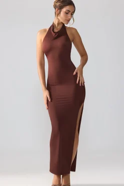 Oh Polly Fall Outfits^Premium Jersey Cowl Neck Backless Maxi Dress in Espresso
