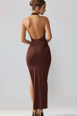 Oh Polly Fall Outfits^Premium Jersey Cowl Neck Backless Maxi Dress in Espresso
