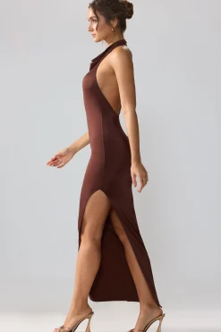 Oh Polly Fall Outfits^Premium Jersey Cowl Neck Backless Maxi Dress in Espresso