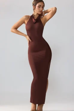 Oh Polly Fall Outfits^Premium Jersey Cowl Neck Backless Maxi Dress in Espresso