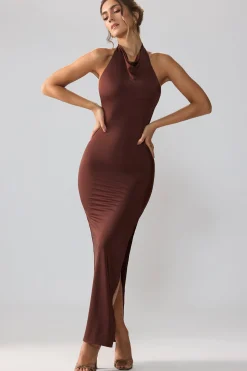 Oh Polly Fall Outfits^Premium Jersey Cowl Neck Backless Maxi Dress in Espresso
