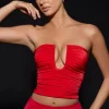 Oh Polly Women'S Clothing Sale - $40 And Under^Premium Jersey Strapless Plunge Neck Top in Scarlet Red ScarletRed