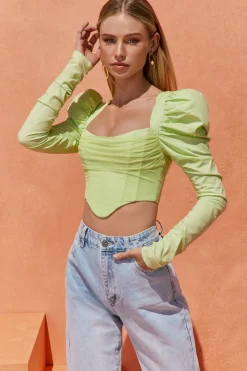 Oh Polly Women'S Clothing Sale - $65 And Under | Women'S Clothing Sale - $40 And Under^Puff Shoulder Crop Top in Lime