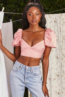 Oh Polly Women'S Clothing Sale - $65 And Under | Women'S Clothing Sale - $40 And Under^Puff Sleeve Crop Top in Coral
